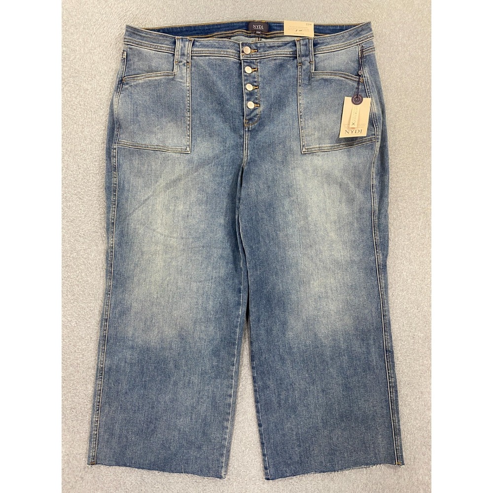 NYDJ Teresa Wide Leg Jeans Womens 22W Ankle Raw Hem Lift Tuck Button Fly Denim
